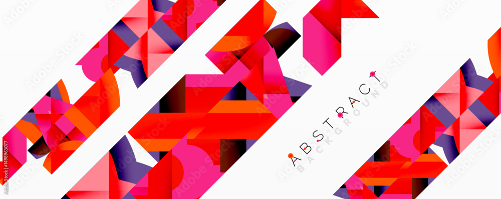 Poster Bright geometric shapes create dynamic abstract background. Vivid colors, sharp angles, modern design elements present.