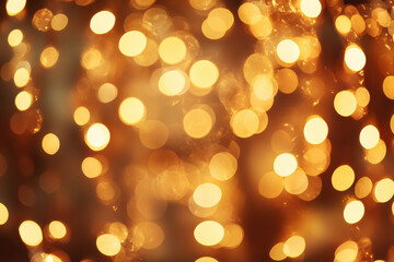 Obraz premium Golden glowing Christmas lights background with bokeh and festive sparkle