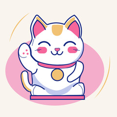 Flat vector illustration kawaii lucky cat japanese tradition illustration animal line