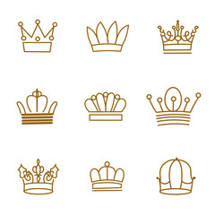Set of line crowns isolated with different forms flat vector doodle objects