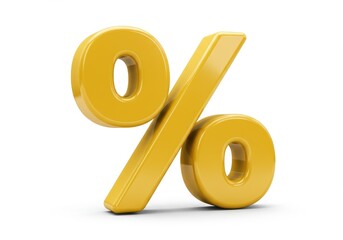3D Illustration of Golden percentage sign isolated on white background representing financial concept
