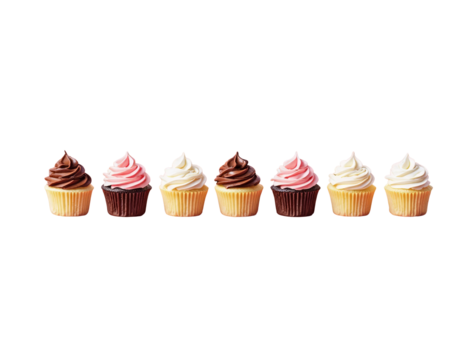 Cupcakes Stretched in Evenly Spaced Parallel Lines Alternating Between Bold Chocolate Frosting and Pastel Frosting