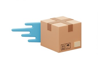 Fototapeta premium 3D Illustration of Cardboard box with speed lines isolated on white background
