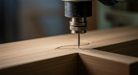 Close-up of a CNC router carving intricate designs into a piece of light-colored wood