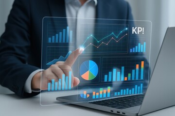 Businessman Analyzing Key Performance Indicators (KPI) on Laptop
