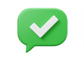3D Illustration of Green speech bubble with white check mark isolated on white background
