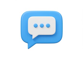 3D Illustration of Blue speech bubble with three dots isolated on white background