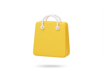 3D Illustration of Yellow shopping bag with white handles isolated on white background