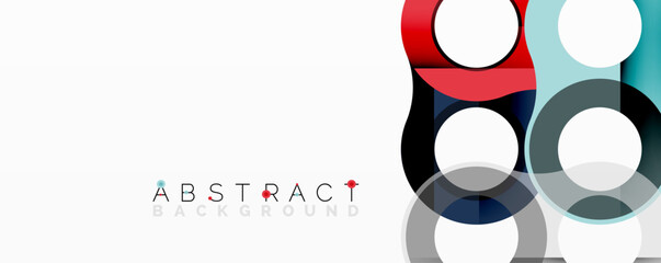 Geometric shapes overlap, creating colorful abstract design. Circles dominate composition, offering modern aesthetic.