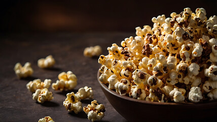 Bowl of Popcorn on Dark Background