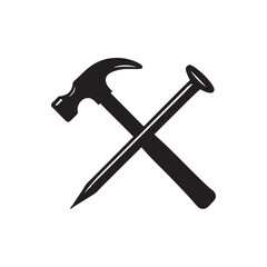 crossed hammer and nail vector