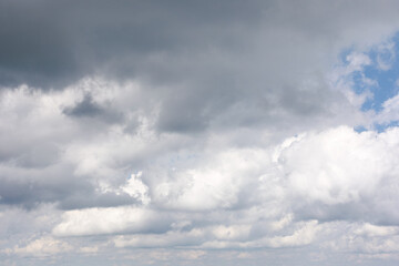 grey cumulus cloudscape of overcast sky. dramatic meteorology background. cloudy weather forecast in summer before the rain