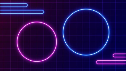 abstract neon lights circle frames flicker and grid , technology and game stream pink and blue social media background