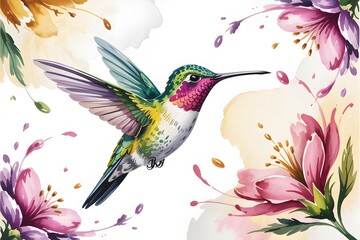 hummingbird and flowers