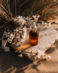 A minimalist beauty photoshoot set in a breezy, sunlit environment, capturing pure simplicity and natural elegance