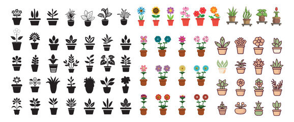 Vector illustration of a plant pot icon. House plant pot icon. Black plant pot. Garden flower pot symbol collection