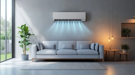 Modern living room AC unit cooling home interior (1)