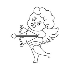 Cute Cupid with Bow and Arrow Line Art