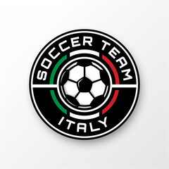 Circle football logo badge with a soccer ball illustration and Italy flag color. sport team logo vector template.