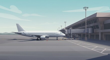 ?irplane at airport terminal with jet bridge connection. Air travel concept for vacation and tourism.