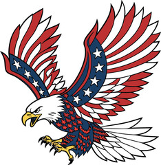 Obraz premium Eagle With American Flag Flies In Freedom, American Eagle 