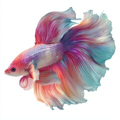 Fototapeta premium Vibrant Multicolored Siamese Fighting Fish Isolated on White Background Stunning Aquatic Life