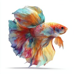Fototapeta premium Vibrant Multicolored Siamese Fighting Fish Isolated on White Background Aquatic Pet Colorful Fish Tail Exotic Fish