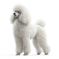 Adorable White Standard Poodle Dog Posing Elegantly on White Background