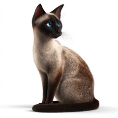Beautiful Siamese Cat Sitting Gracefully on White Background Adorable Pet Animal Image