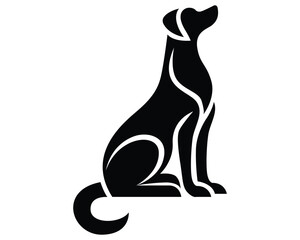 Vector black silhouette of a dog isolated on a white background.