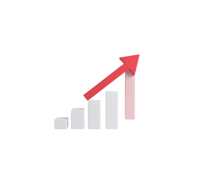 3D business growth chart with up arrows, signifying success in the real estate market.
