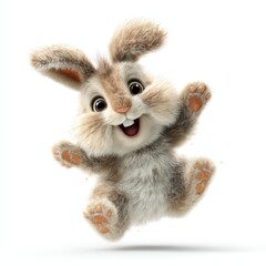 Adorable 3D Cartoon Bunny Rabbit Joyfully Jumping Happy Easter Springtime Animal