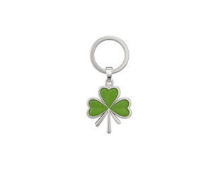 Silver and green keys with a shiny gold chain and heart pendant, isolated metal fashion accessory