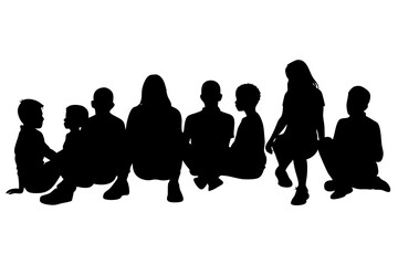 Obraz premium Minimalist Black and White Silhouette Illustration of People Sitting in Zen Meditation Pose, Depicting Mindfulness, Spiritual and Wellness Retreat with Simple Monochrome Design
