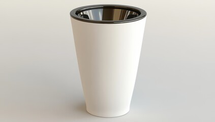 Tall, cylindrical white tumbler with a dark, reflective inner rim, shown against a neutral background