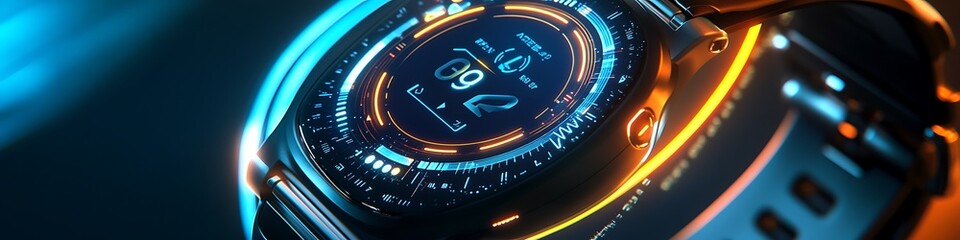 Ultra-fast smartwatch mockup with glowing activity rings futuristic trails and motion effect  