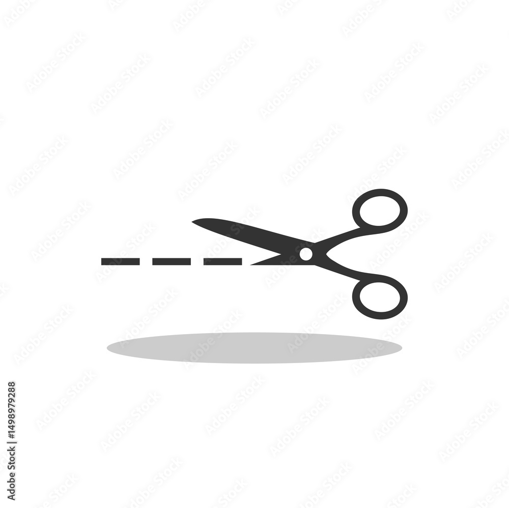 Poster scissors cut lines icon with shadow