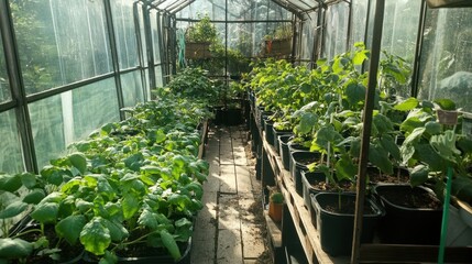 Greenhouse filled with young plants