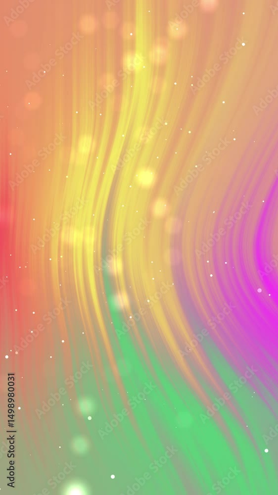 Poster vertical abstract motion graphics of colorful wavy lines and bokeh