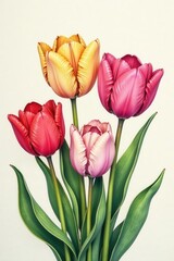 Fototapeta premium Delicate line drawings of various tulip bouquets , card, background, decoration
