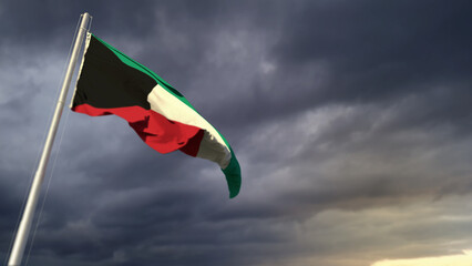 cute Kuwait flag on heavy dark clouds background - abstract 3D illustration