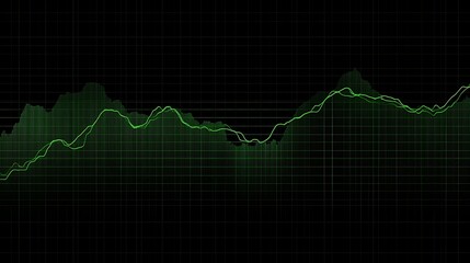 Two glowing green lines form a dynamic data graph against a dark, gridded background