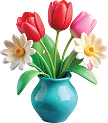 Cute watercolor flower vase clip art isolated on white background