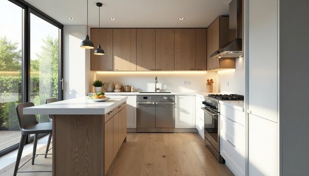 Modern kitchen renovation showcasing sleek cabinetry and stainless steel appliances Gleaming countertops and updated lighting , modern kitchen design, kitchen island, before and after