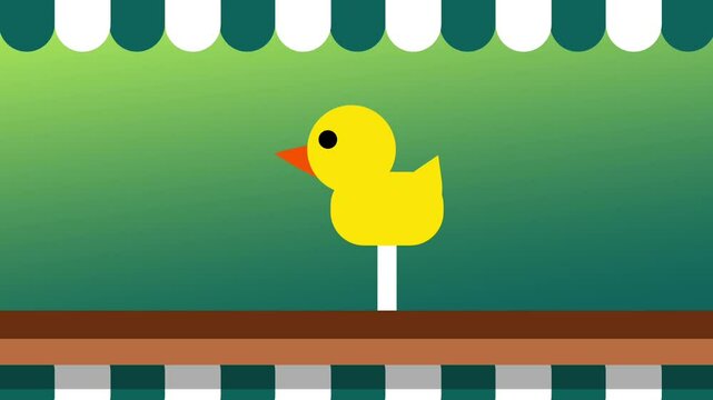 A lone yellow duck sits in the spotlight on a green-blue gradient stage, highlighting the simplicity of the game piece