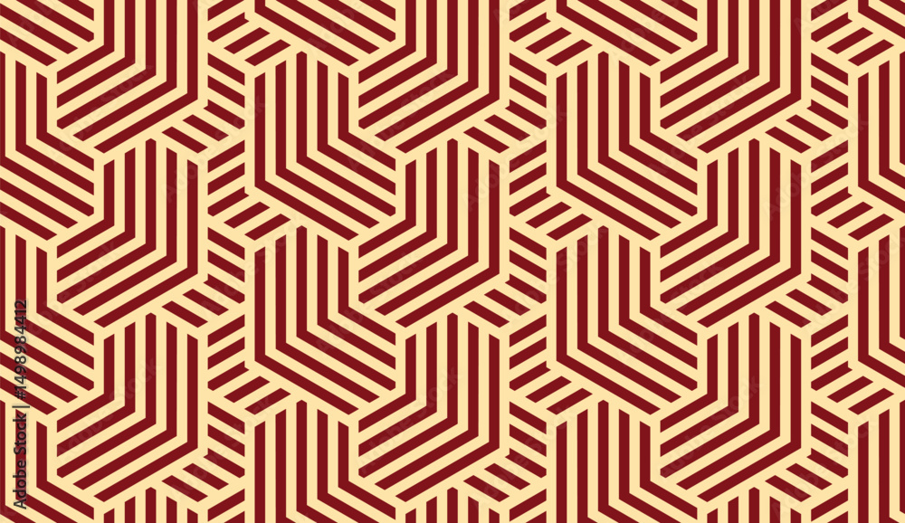 Aufkleber Abstract geometric pattern with stripes, lines. Seamless vector background. Golden and red ornament. Simple lattice graphic design