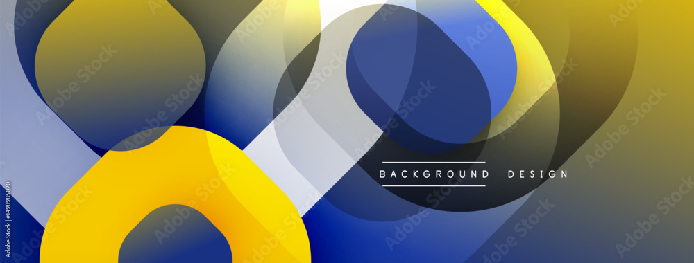 Poster abstract overlapping circles, yellow, blue, gray tones. modern design, dynamic composition, gradient