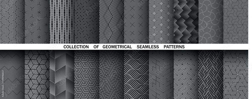 Aufkleber Geometric set of seamless black and gray patterns. Simple vector graphics