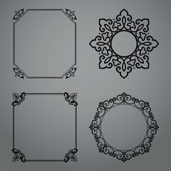 Set of decorative frames Elegant vector element for design in Eastern style, place for text. Floral black and gray borders. Lace illustration for invitations and greeting cards