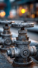 Close-up of Rusted Metal Valves and Pipes